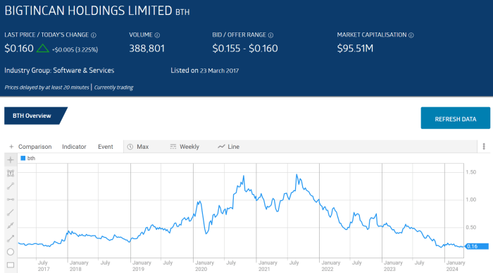 Bigtincan stock price